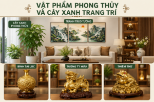 Vật phẩm phong thủy và cây xanh trang trí